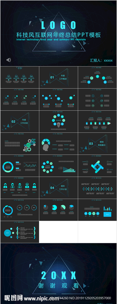 科技风互联网年终总结PPT模板