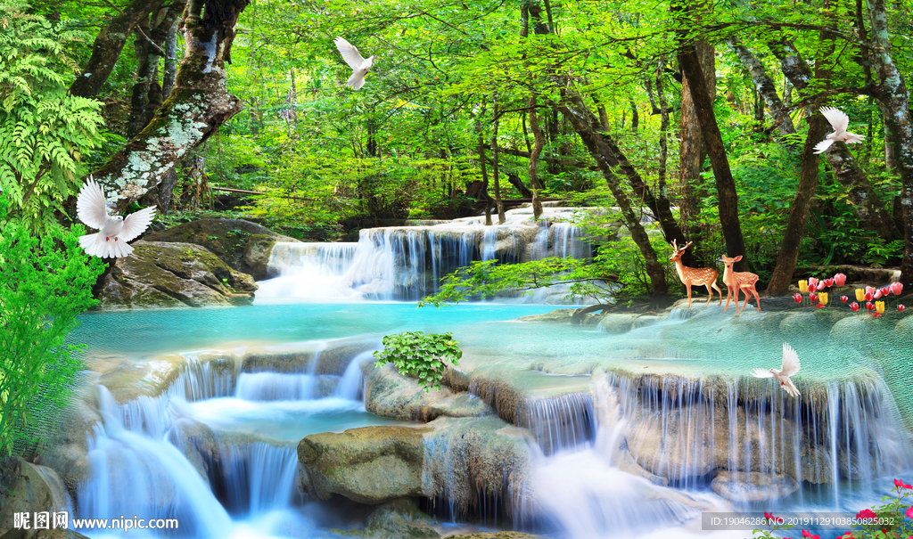 流水生财风景背景墙