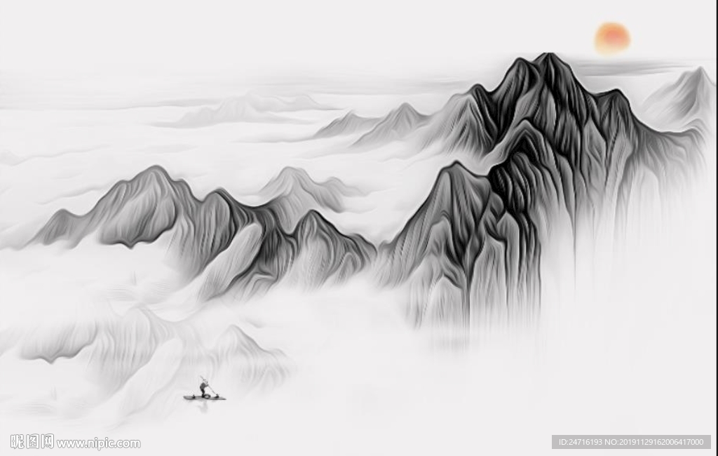 黑白山水画