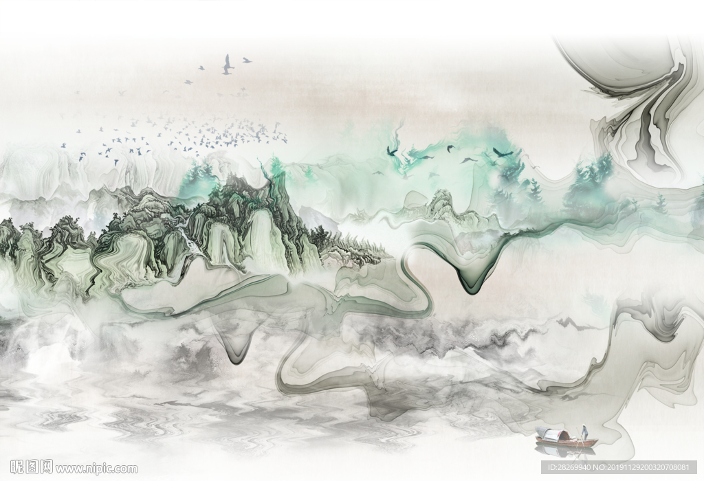 水墨烟雾山水 背