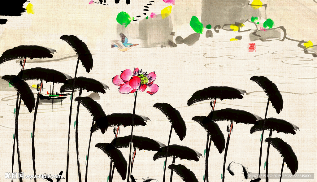 水墨画荷花