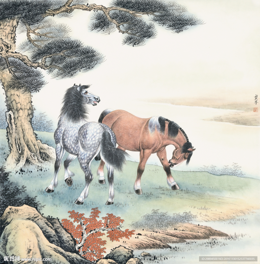 古典松树马中式装饰画