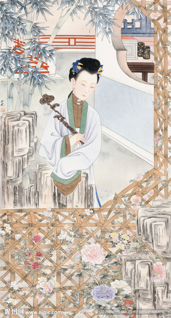 古典美女中式水墨装饰画