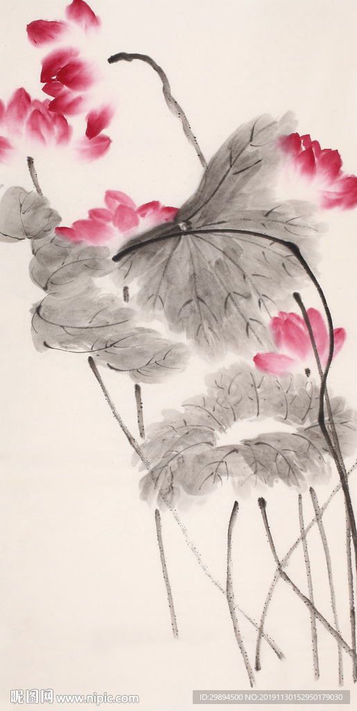 古典荷花中式水墨装饰画