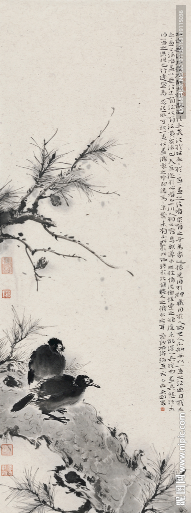 古典水墨松鸟书法中式装饰画