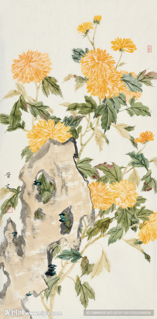 古典花草中式水墨装饰画