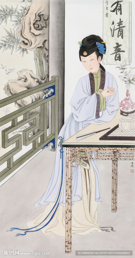 古典美女中式水墨装饰画