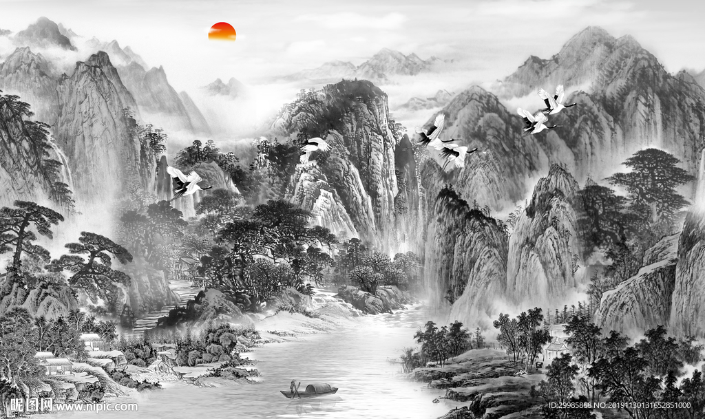 奢华意境国画山水 tif分层