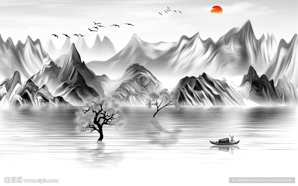 奢华意境国画山水 tif分层