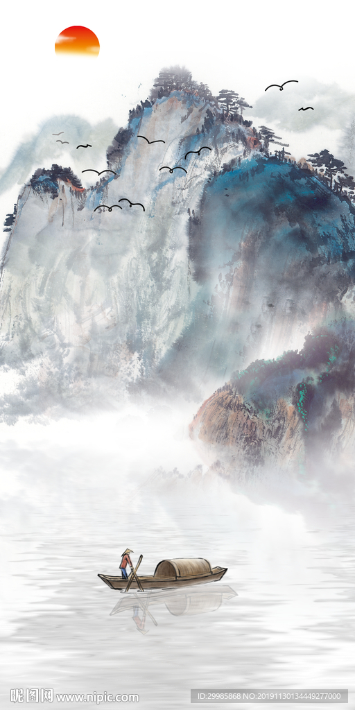 大气玄关山水国画 tif分层