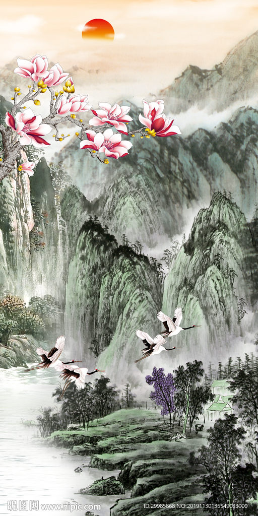 中国风玄关山水国画 tif分层