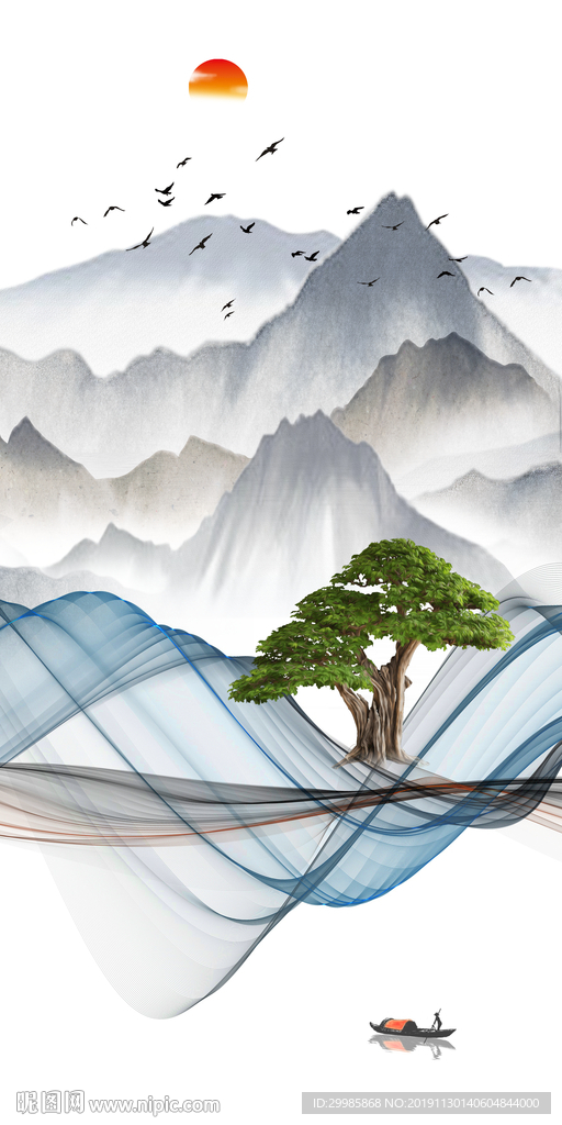 豪华 玄关国画山水 tif分层