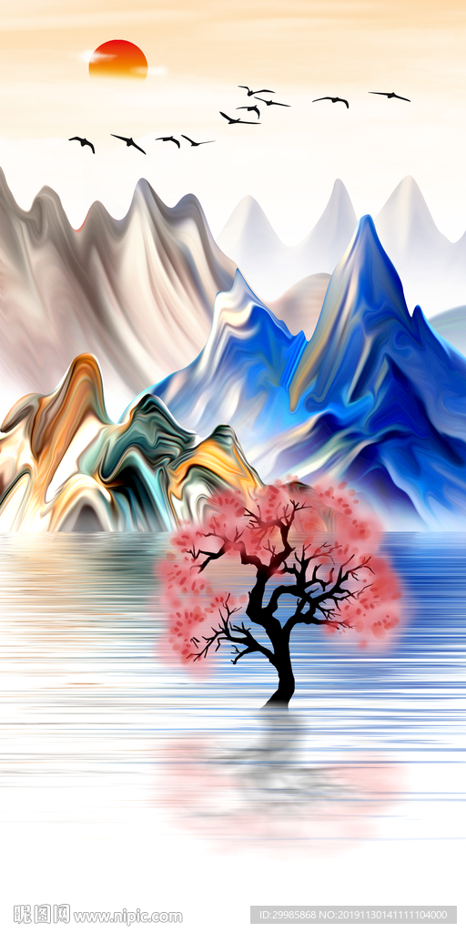 豪华玄关国画山水 tif分层