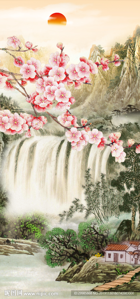 高档玄关国画山水 tif分层