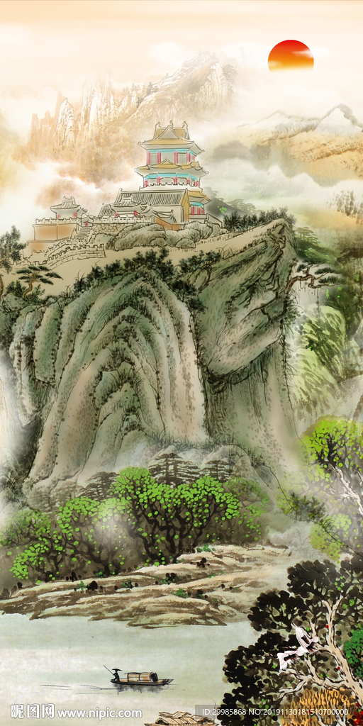 新中式玄关国画山水 tif分层