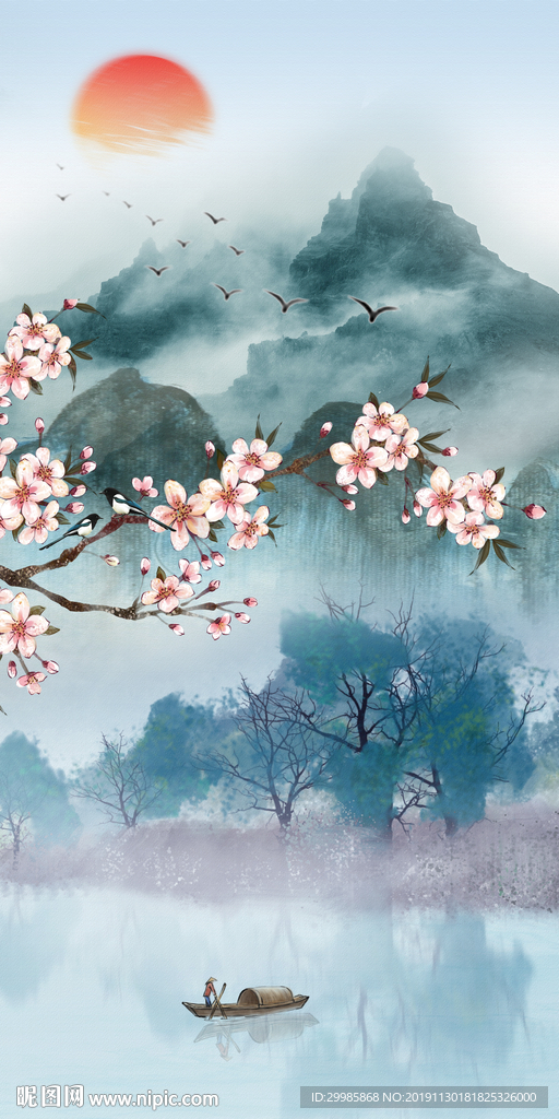 中国风玄关国画山水 tif分层