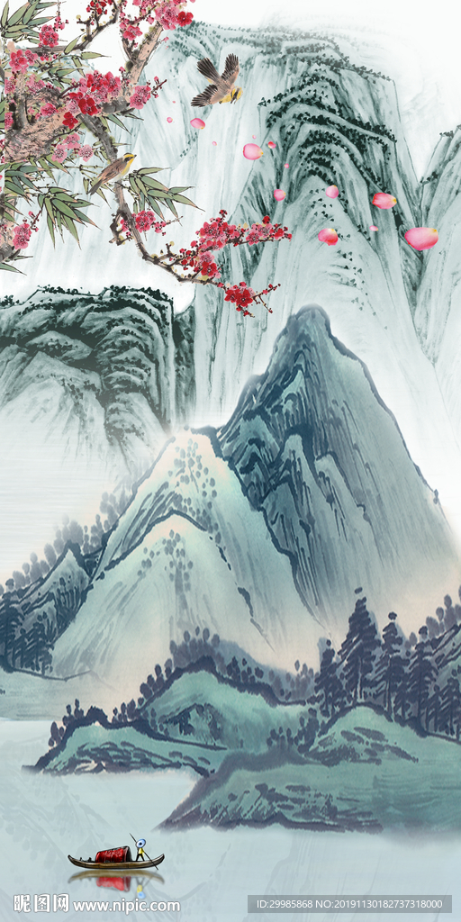 新品玄关国画山水 tif分层