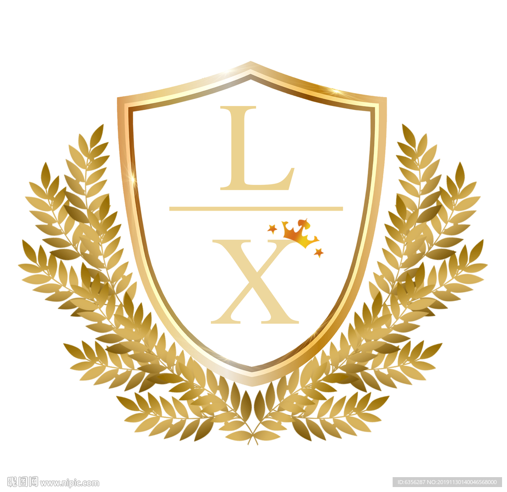logo圆形手绘金色植物叶子金