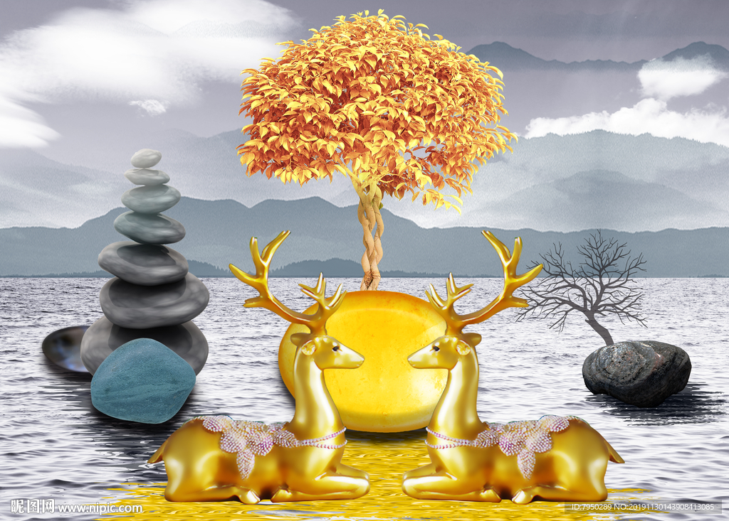 石来运转装饰画背景墙