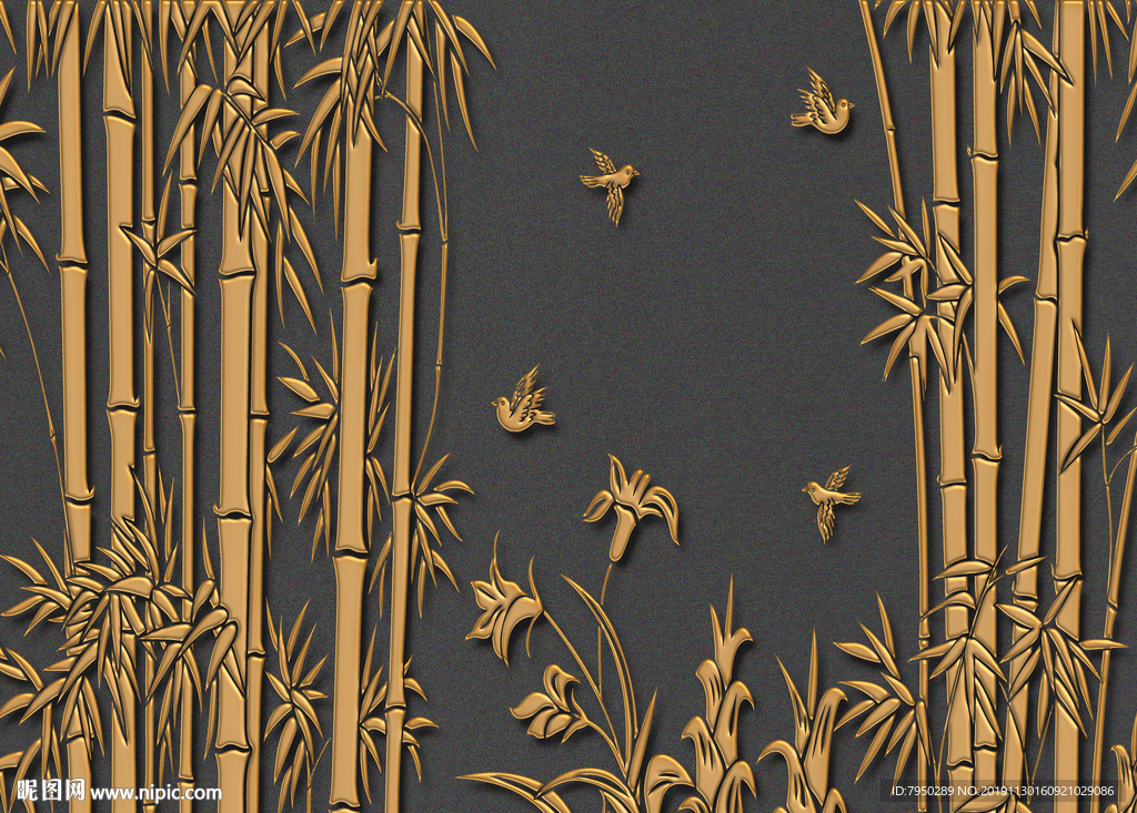 3D浮雕竹子墙纸背景墙