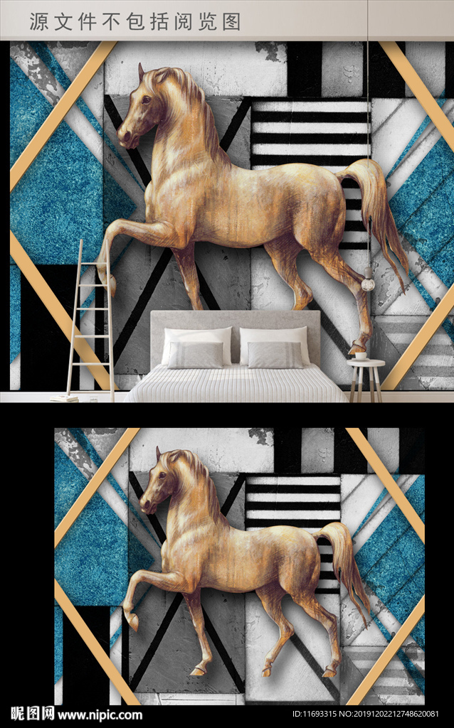 北欧简约油画骏马玄关装饰画