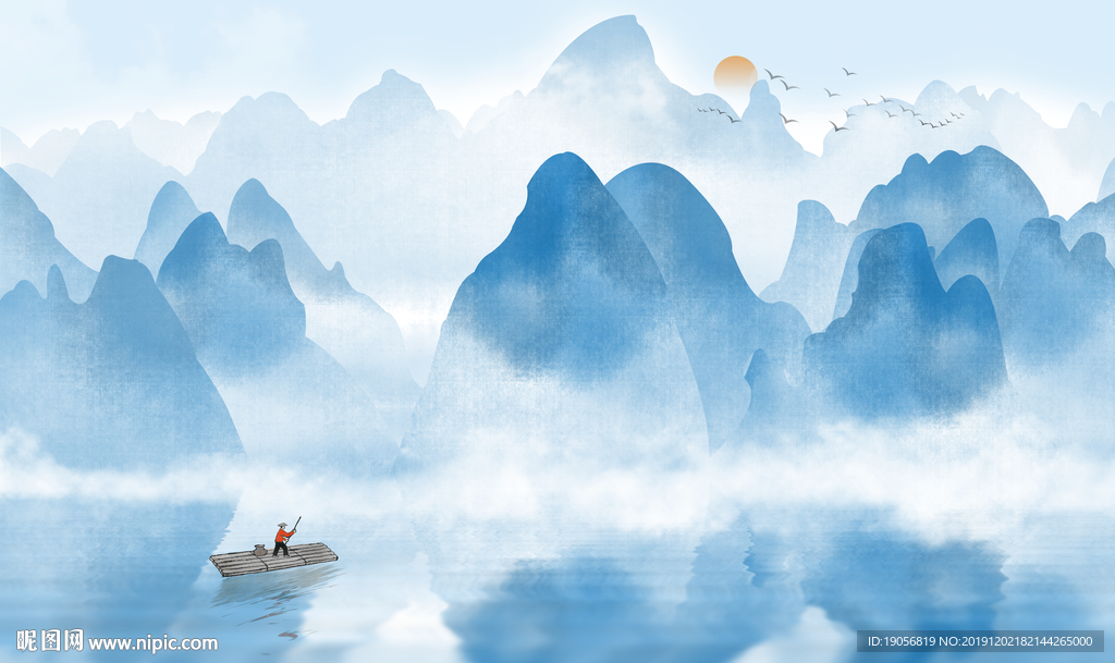 新中式禅意水墨山水画