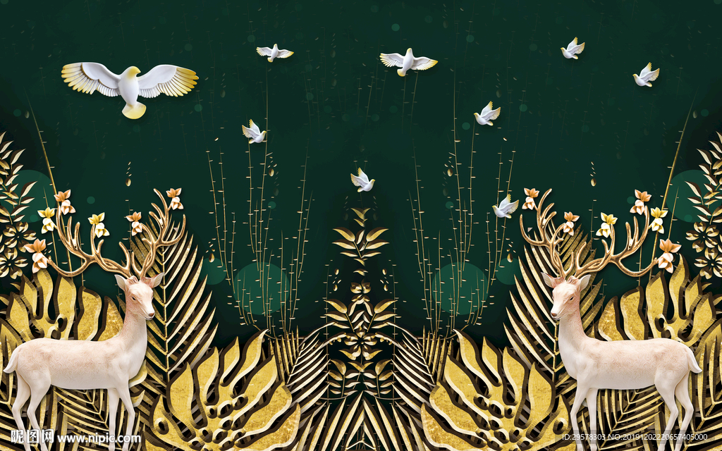 金色北欧背景墙画 TIF分层