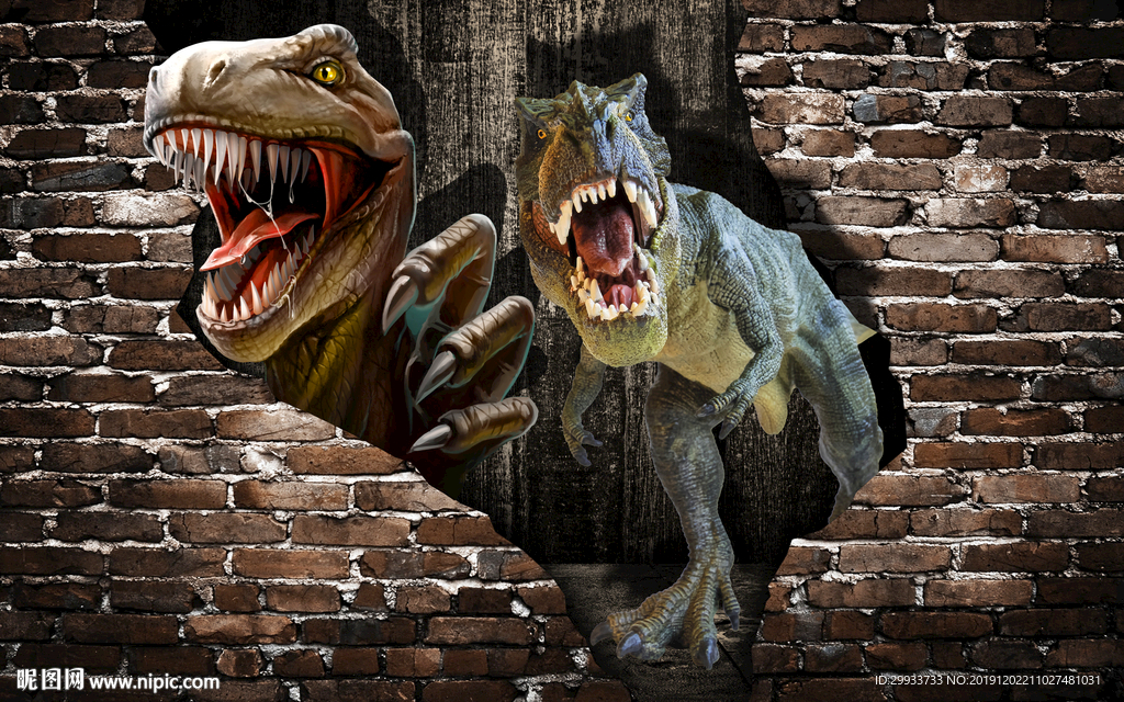 3D侏罗纪恐龙背景墙图片