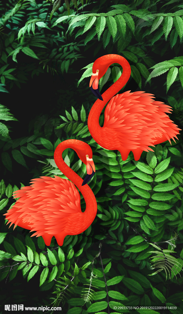 热带植物火烈鸟装饰画