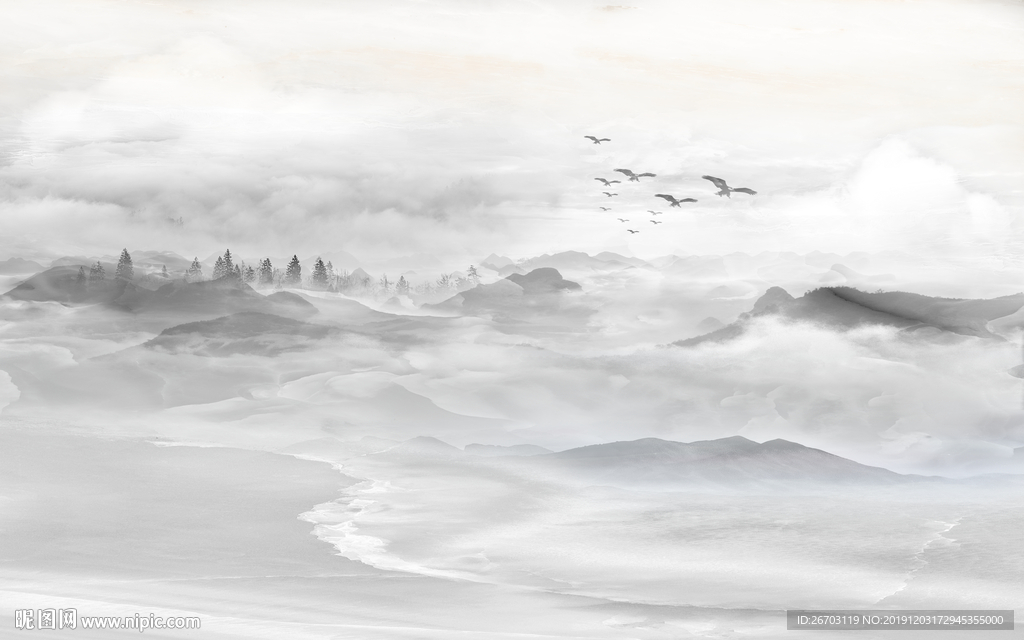 新款山水画大理石纹电视背景墙