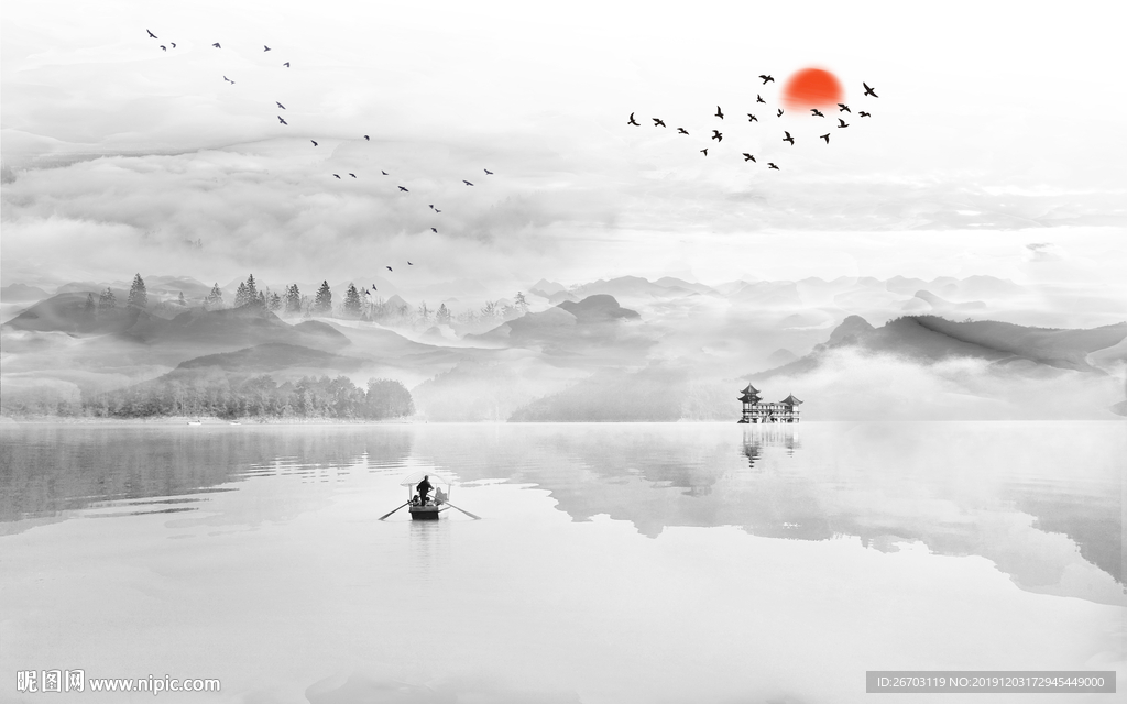 新款爆款意境山水画电视背景墙