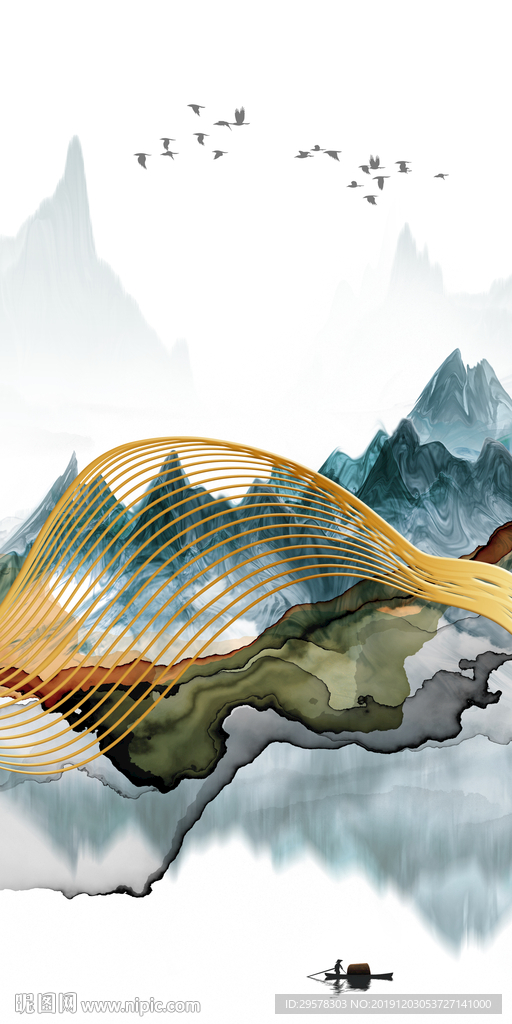 高清山水画玄关图 TIF分层