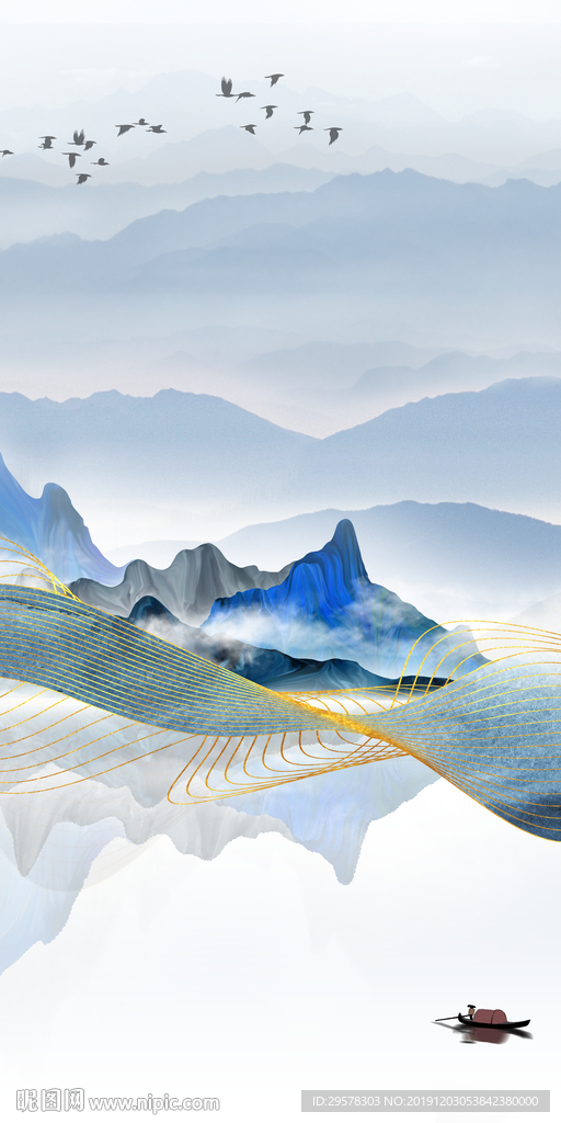 简约山水画玄关图 TIF分层