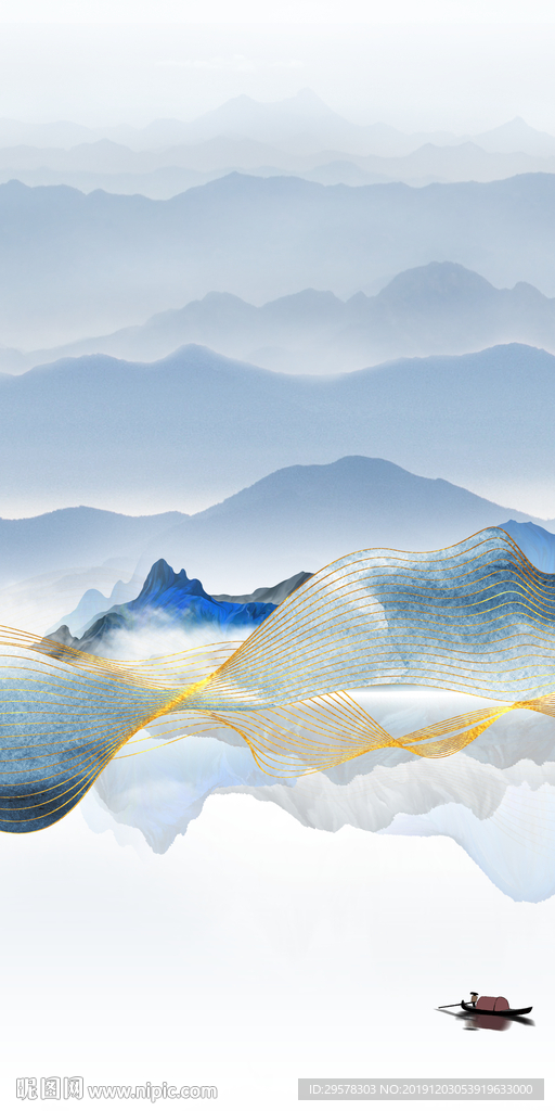 中国风山水画玄关图 TIF分层