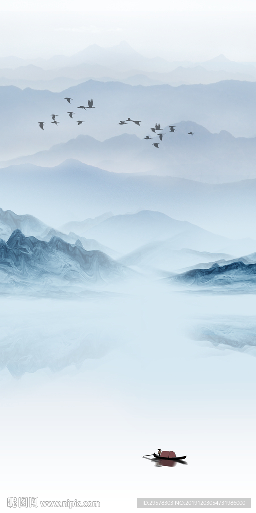 奢华山水风景玄关 TIF分层