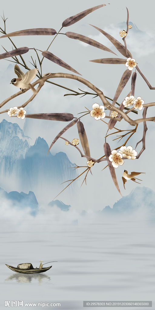 花鸟水风景玄关 TIF分层