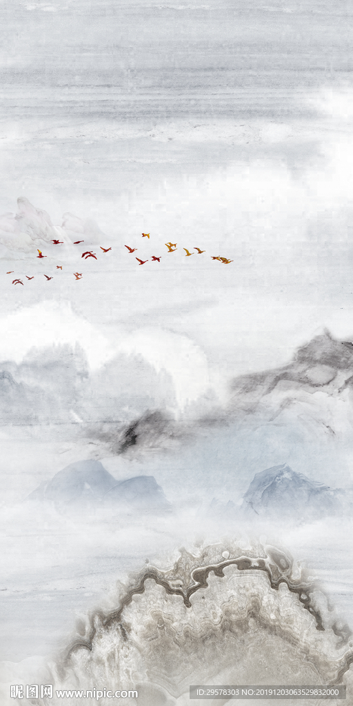 石纹山水风景玄关 TIF分层