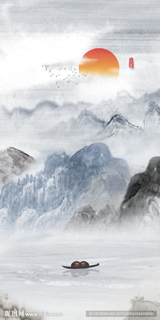 高档 山水意境玄关 TIF分层