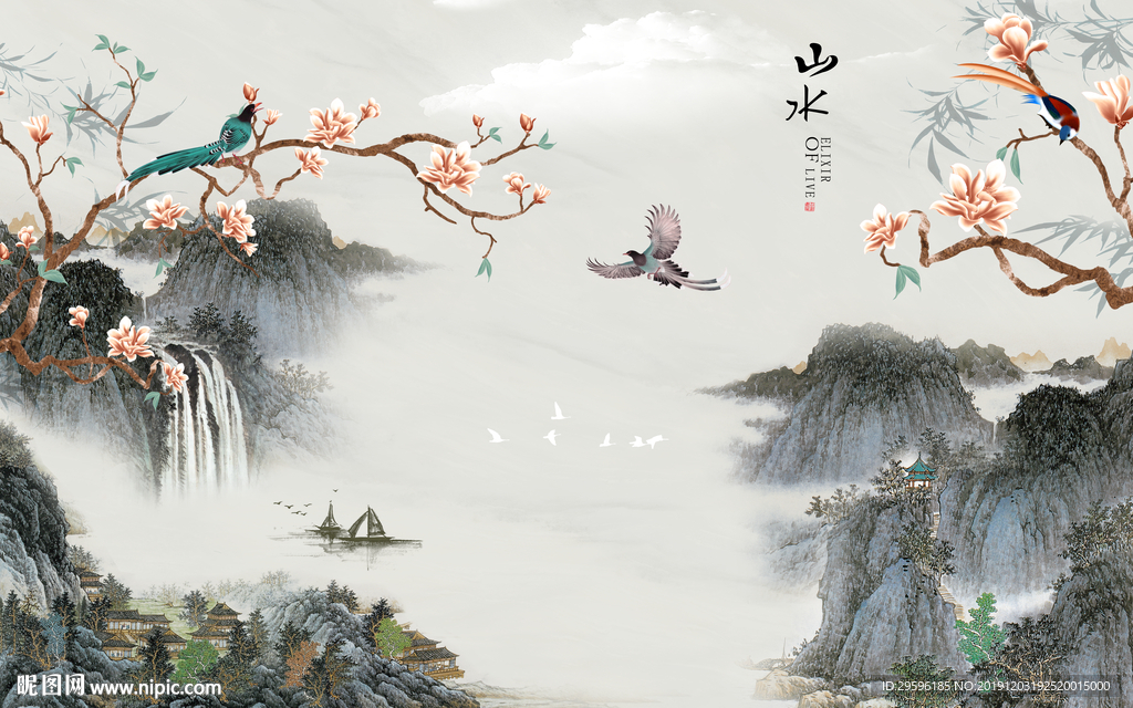 中国风爆款山水新画 TIF分层