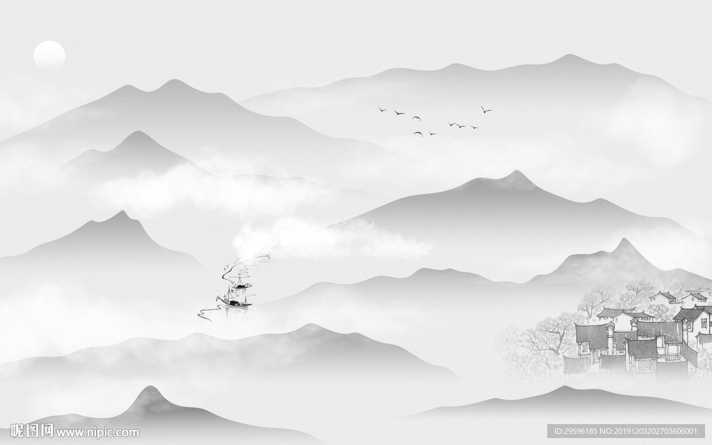 现代 爆款 山水画 TIF分层