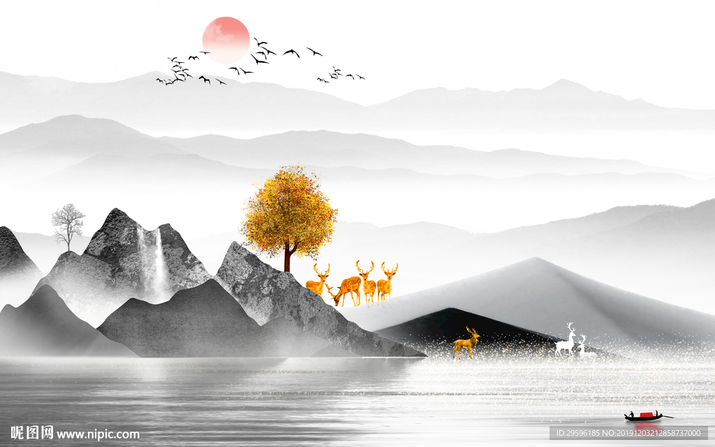 金树 背景山水画 TIF分层