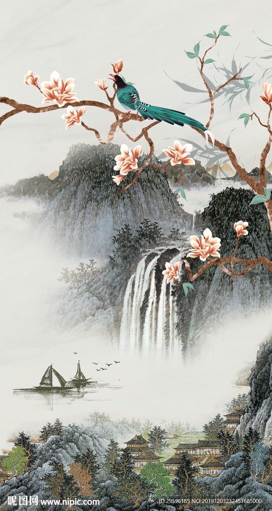 中国风意境山水玄关 TIF分层