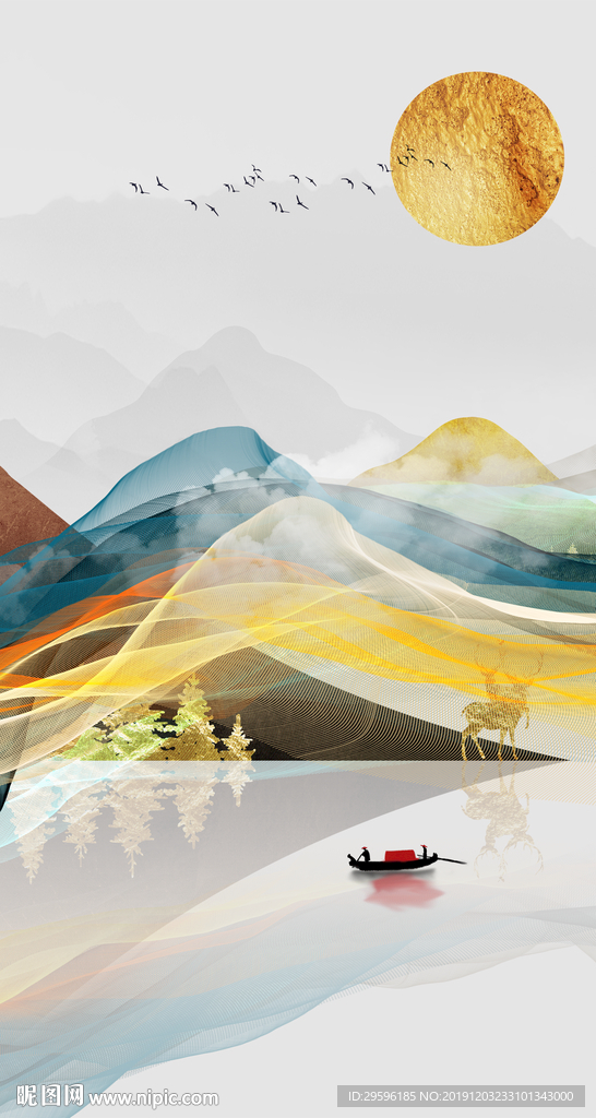 彩色意境山水玄关 TIF分层