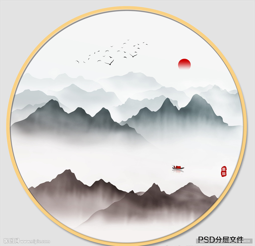 圆形山水画