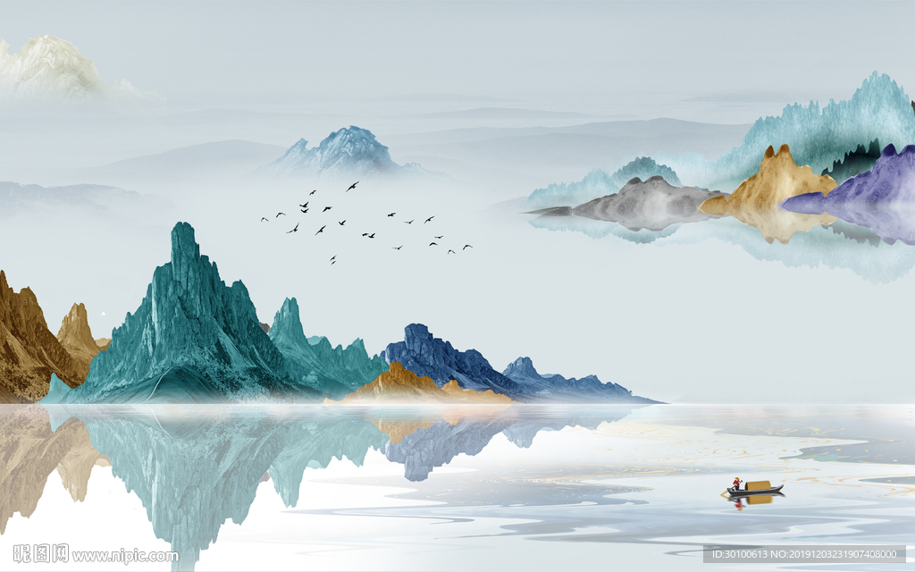奢华意境新山水画 TIF分层