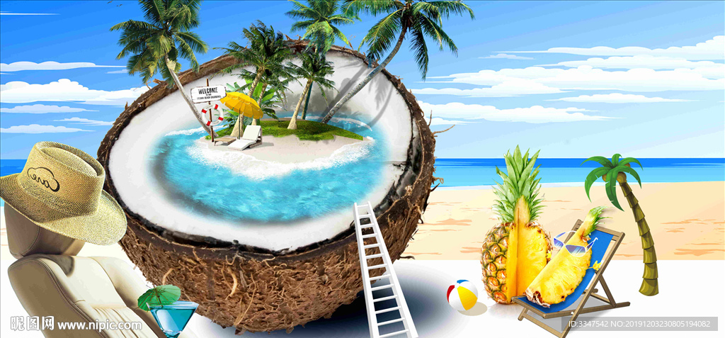 阳光沙滩 背景画