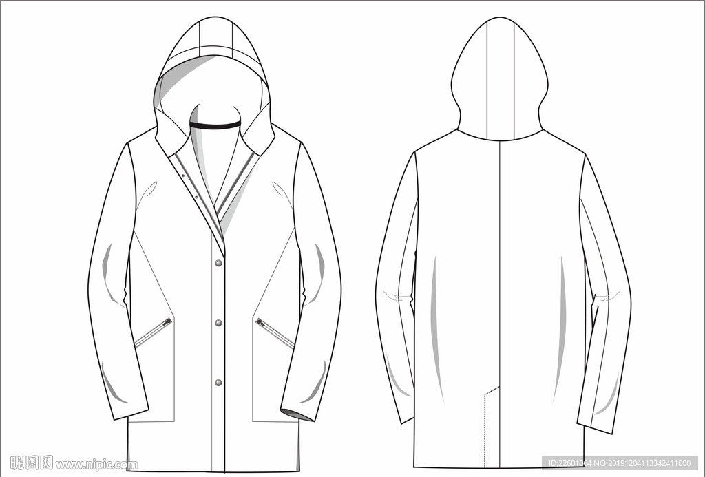 男装大衣CDR款式图矢量图模板