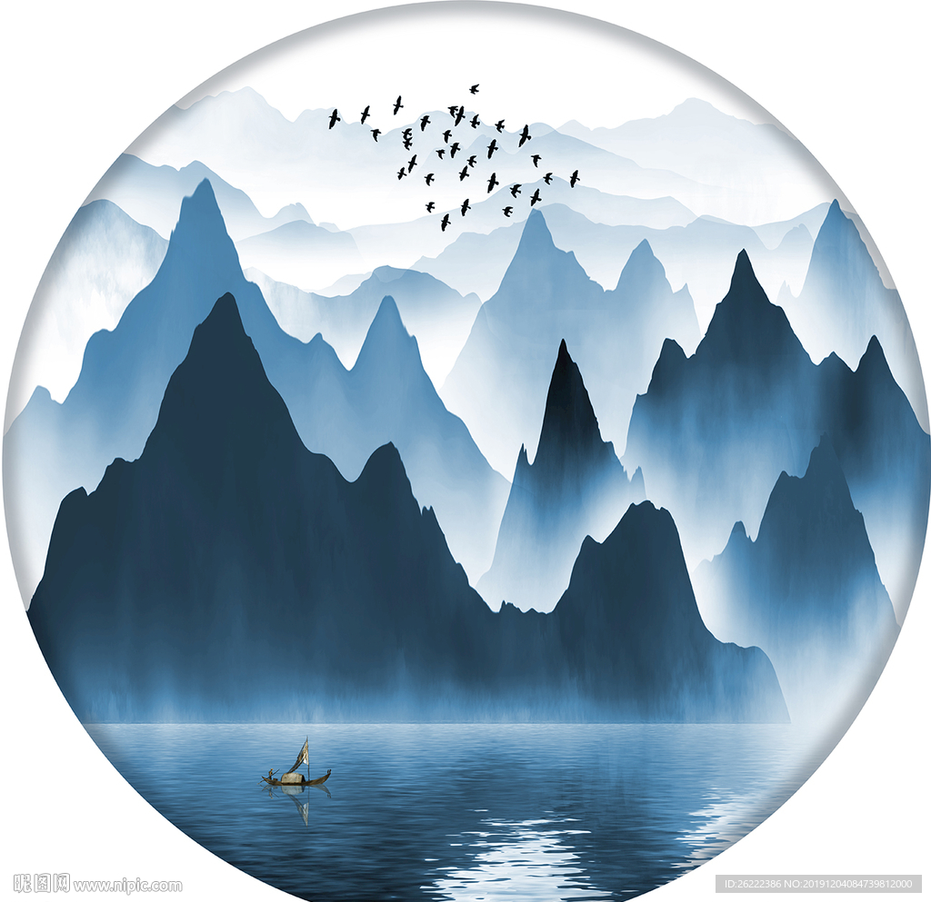 禅意山水圆形山水