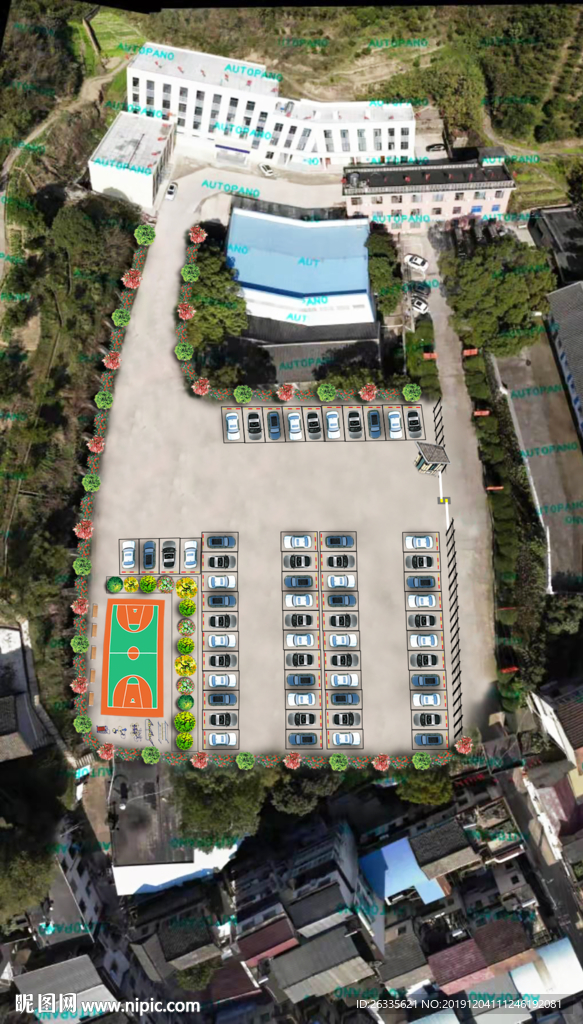 效果图 停车场 篮球场 汽车