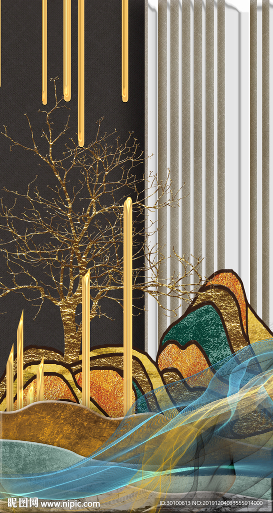 金色 玄关装饰画 TIF分层